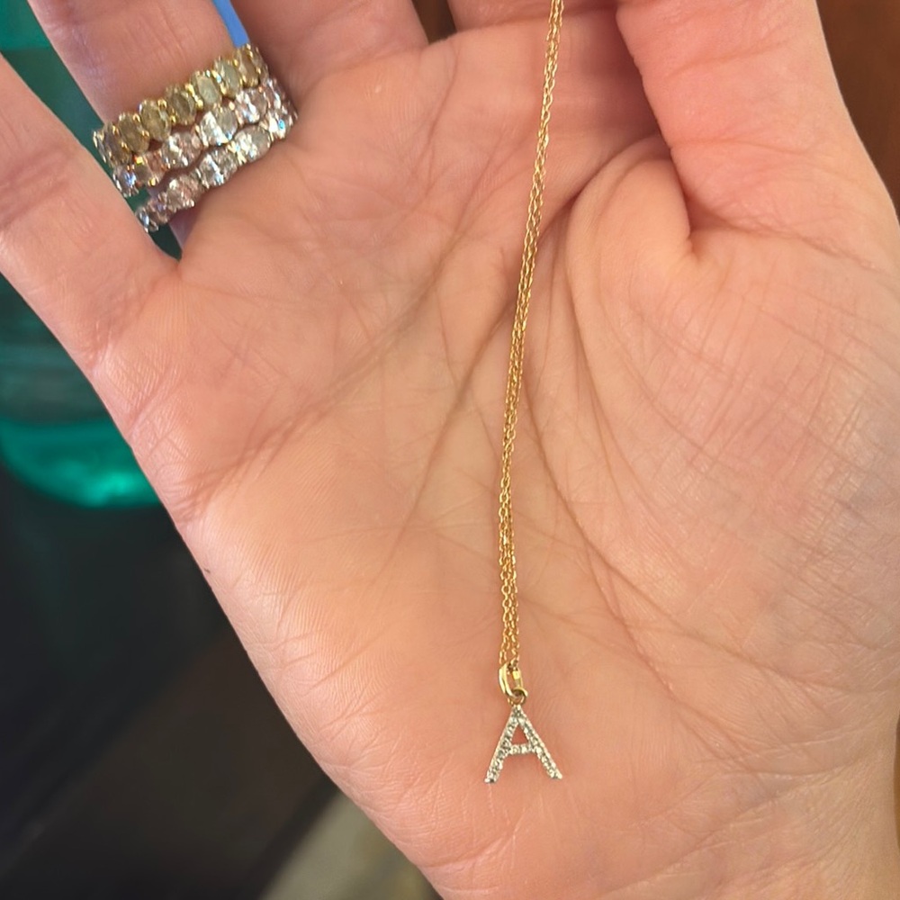 Gold Initial 'A' Pendant Necklace for Women Diamond 14k